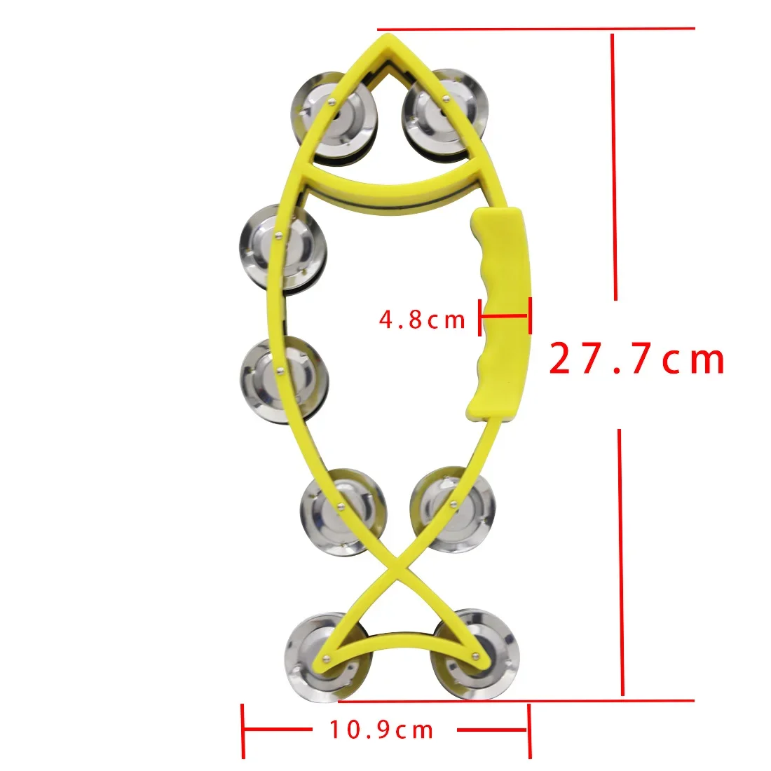 Orff Tambourine Hand Held Bell Drum Rattles Fish-Shape Tambourine Percussion with Double Metal Jingle Childrenis Gifts for Party