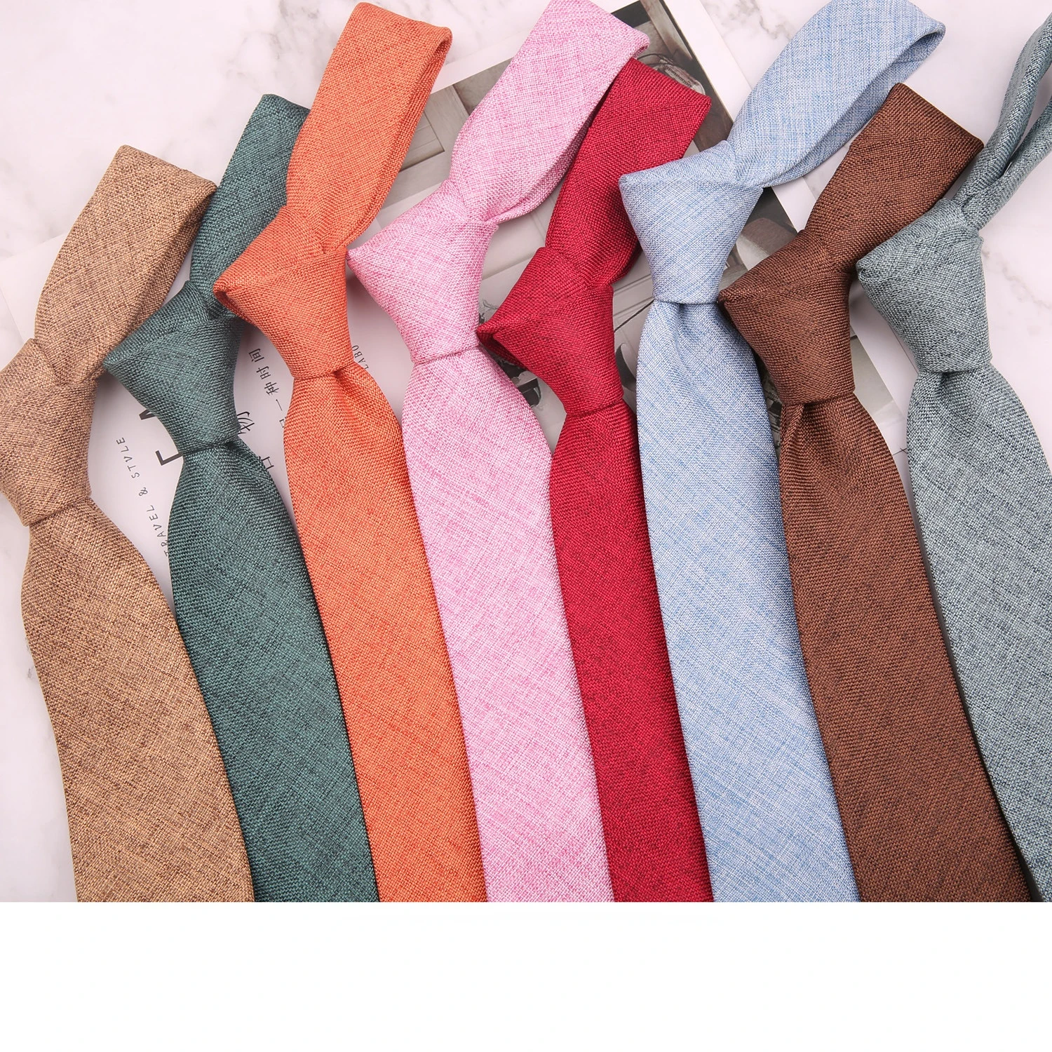

6CM Korean Khaki Pink Solid Color Narrow Cotton Blend Tie for Woman Man Students Casual Clothing Accessories