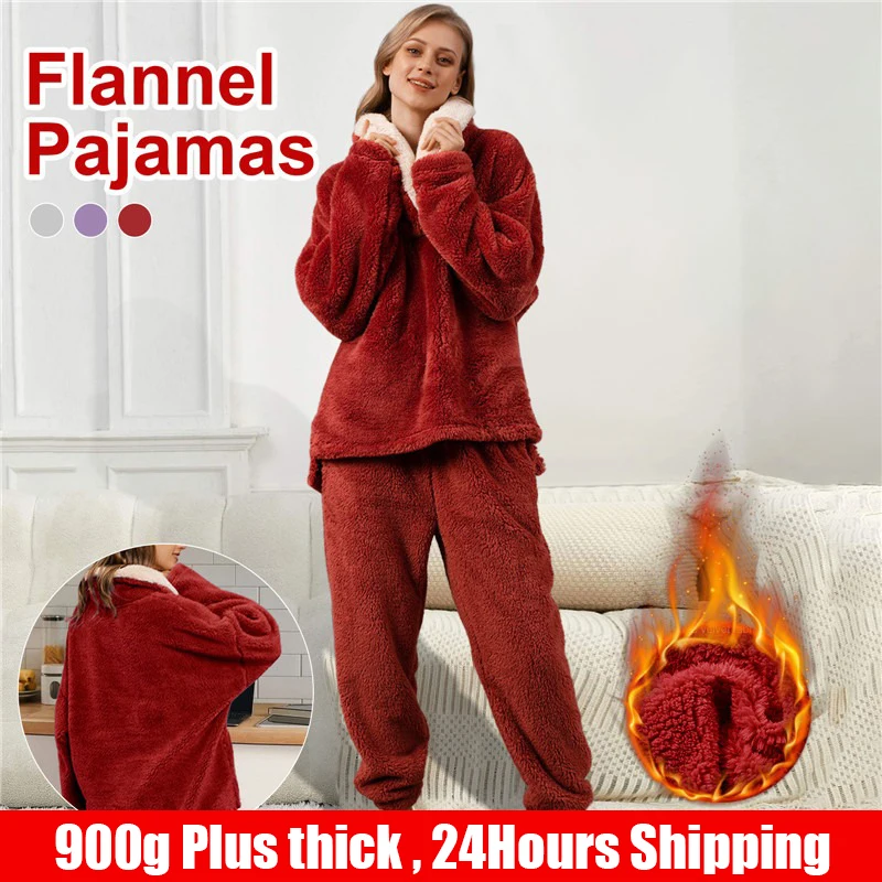 Women's Winter Thermal Pyjamas Long Fleece Leisure Suit Cosy Warm