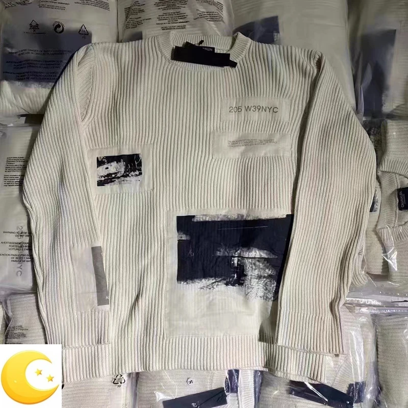 

Winter RAF SIMONS Embroidery Patch Round Neck Knit Sweater Men Women High Quality Casual Loose Sweatshirts Men’s Clothing