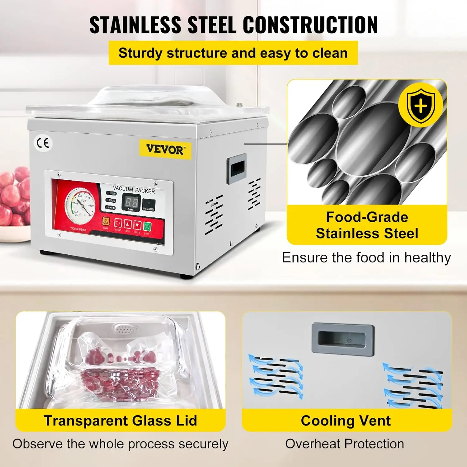 Chamber Vacuum Sealer, DZ-260A 6.5 m³/h Pump Rate, Excellent Sealing Effect with Automatic Control, 110V Kitchen Packaging 5