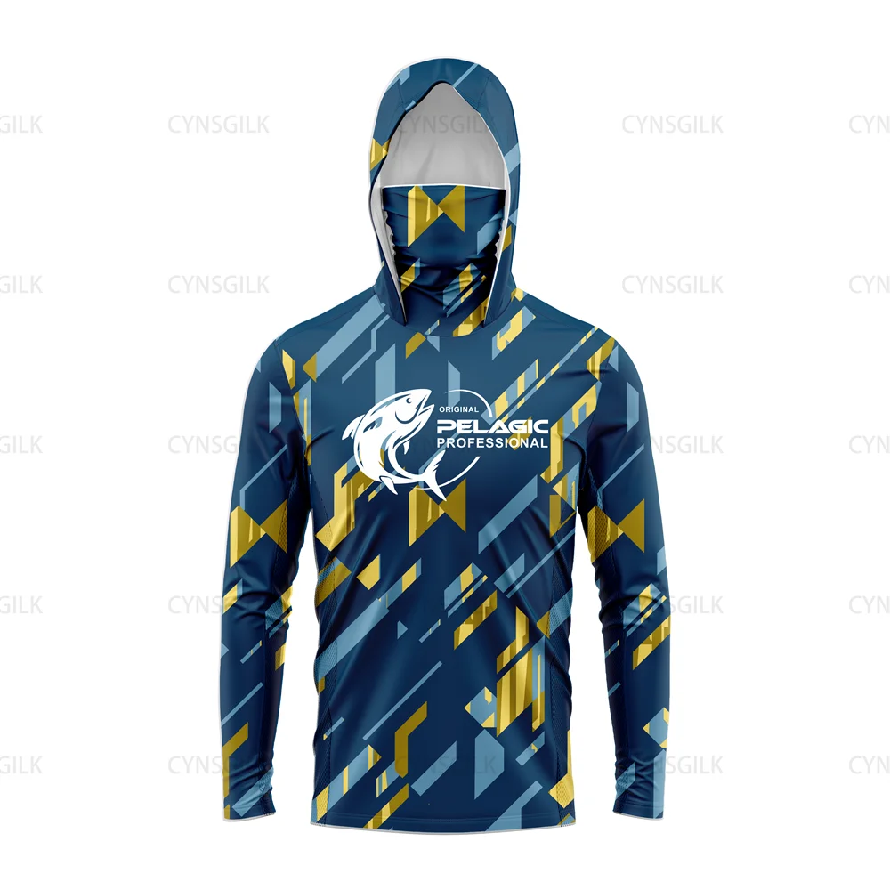 original pelagic professional Men Hood Fishing Shirt long sleeve fishing t shirt uv protection Fishing Apparel