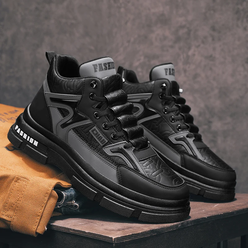 2023 New Chunky Sneakers Men Cover Bottom Board Shoes Fashion Casual Microfiber Leather Mesh Breathable Increased Internal Shoes
