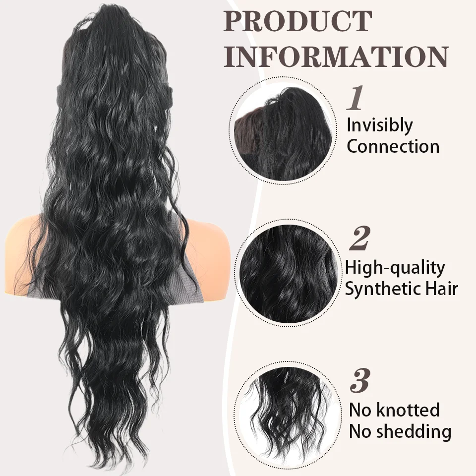 LUPU Claw Shaped Long Wavy Ponytail Extension 26 inch Curly Ponytail Clip, Suitable for Women Fluffy and Natural Synthetic wigs