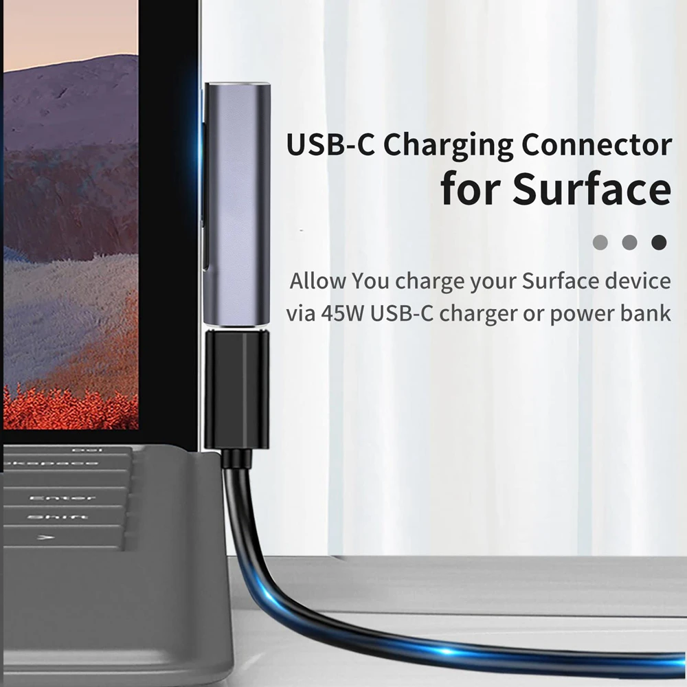 Type C PD Fast Charging Converter Compatible with Microsoft Surface Pro 6 5 4 3 Book Tablet USB-C Charging Adapter Only