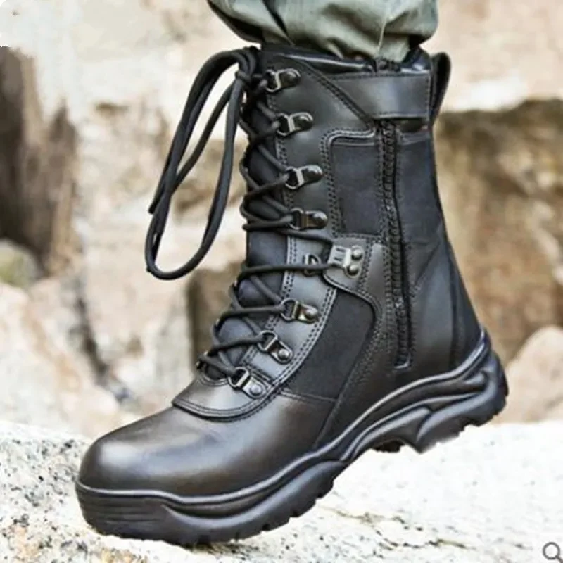 

Tactical men's special forces military Side zipper boots leather waterproof desert combat ankle boots army men's hiking shoes