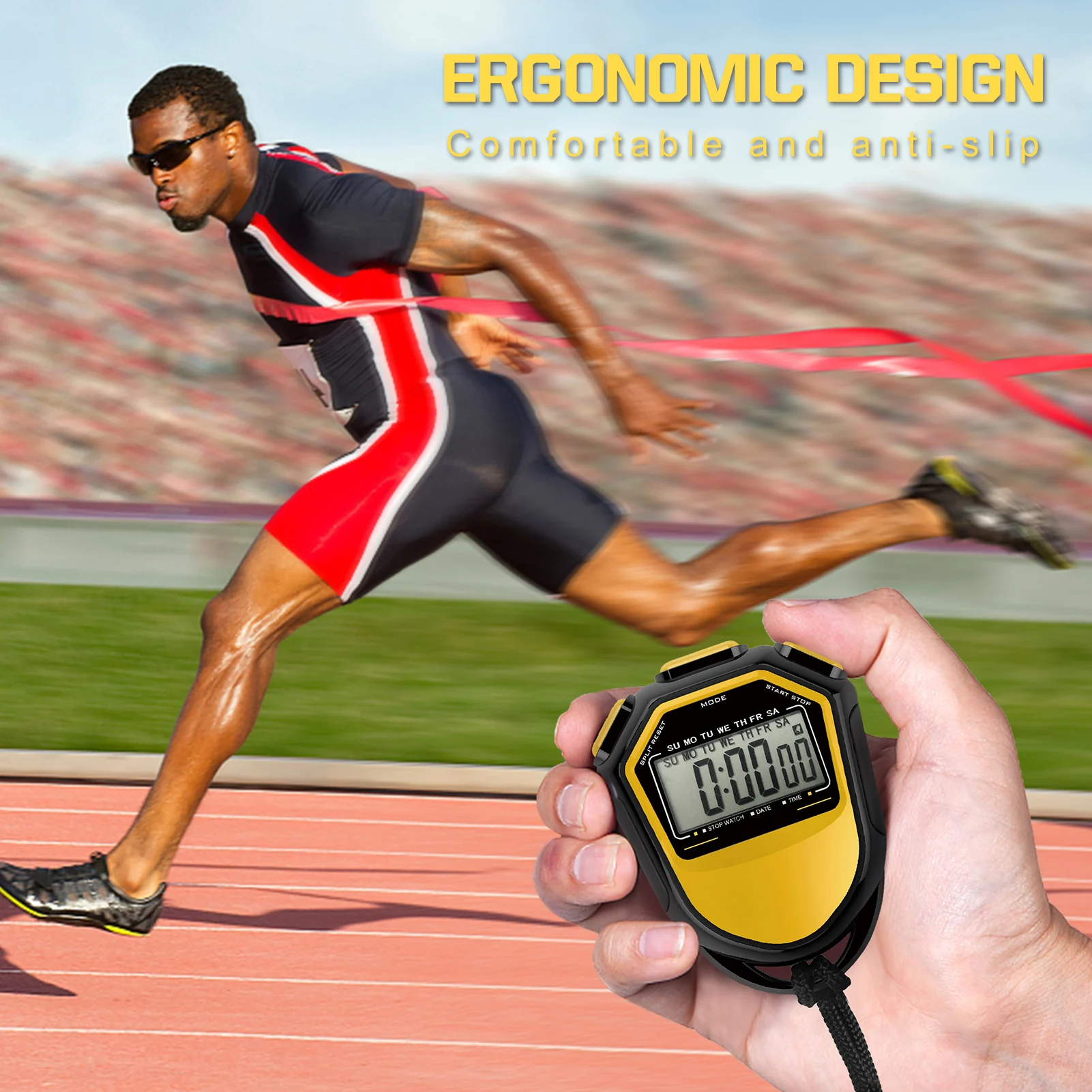 Sports Stopwatch Waterproof Stopwatch Digital Handheld LCD Timer Sports Counter Strap Swimming Running Football Training
