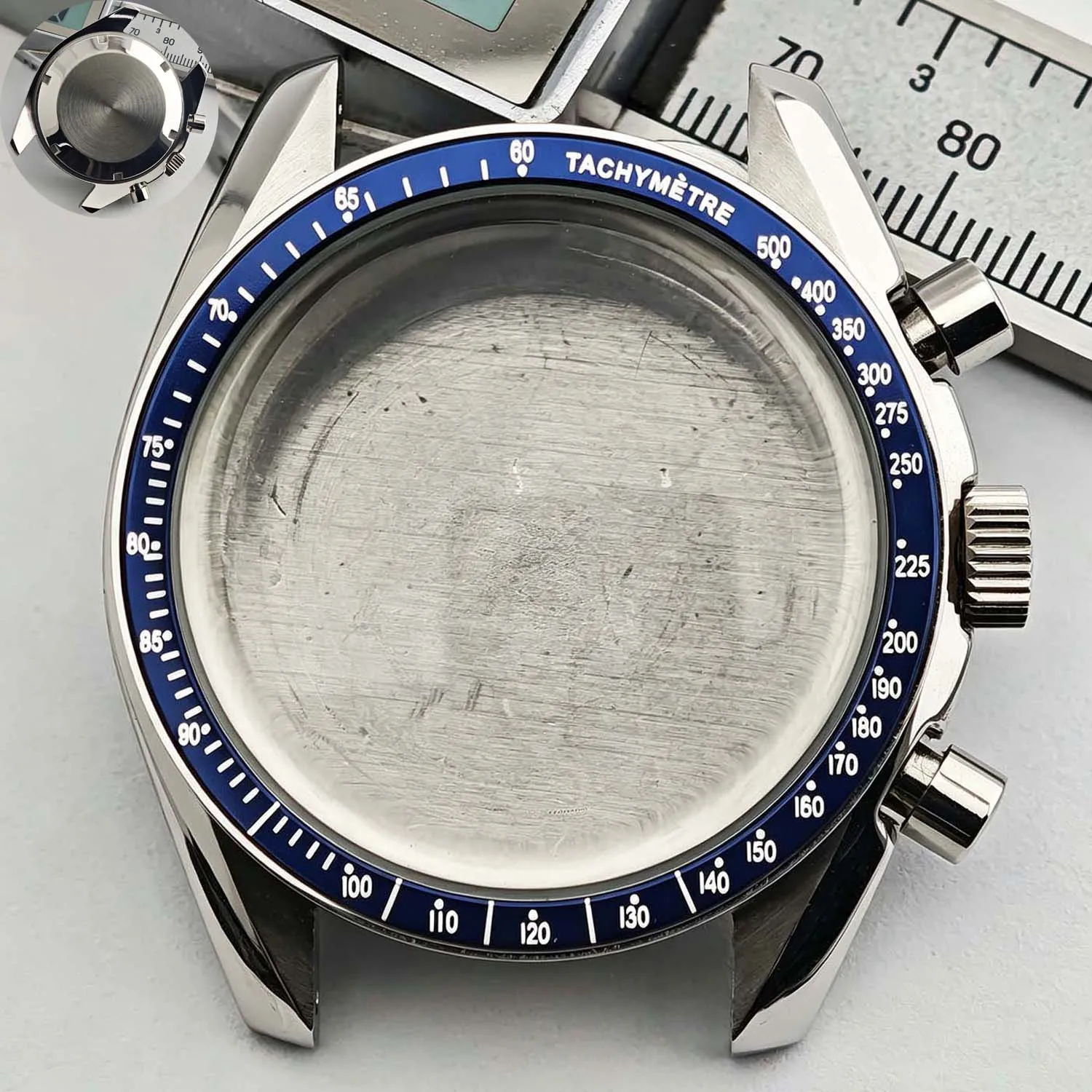 Men's 39.7mm Stainless Steel Watch Case with Moon Back Cover