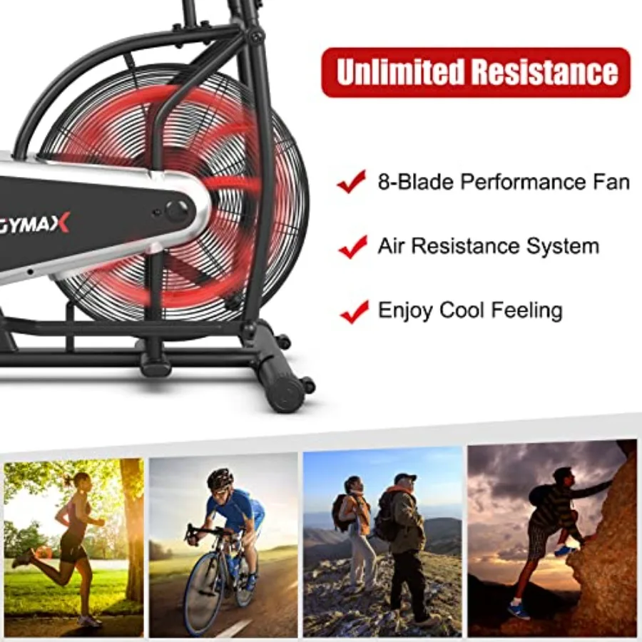 Fan Bike Air Resistance Upright Bike with LCD Monitor Phone Holder and Builtin Wheels Fully Adjustable Stationary Exercise