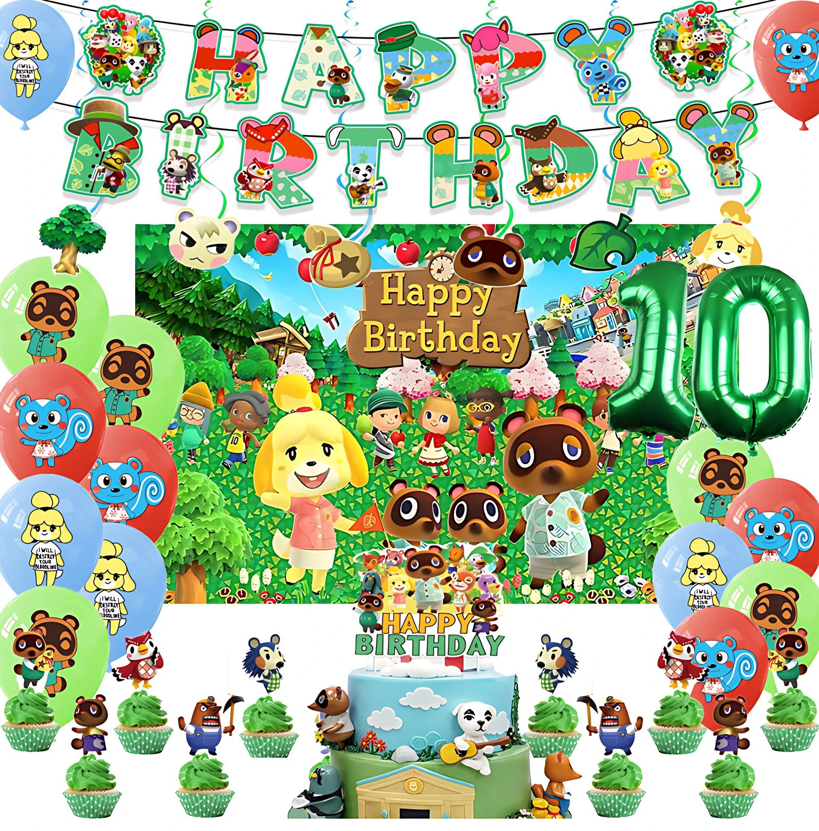 Animal Cross Birthday Party Balloon Banner Background Cake Topper Baby Shower Decoration Supplies Animal Cross Party Gifts Photo birthday backdrop party backdrop curtain party decoration photo booth props photography props party supplies