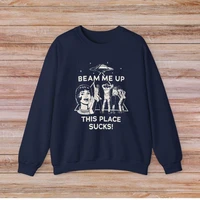 Beam Me Up This Place Sucks Stranger Long Sleeve Sweatshirt  Alien UFO Abduction Retro Quote Autumn and Winter Matching Hoodies - Image 2