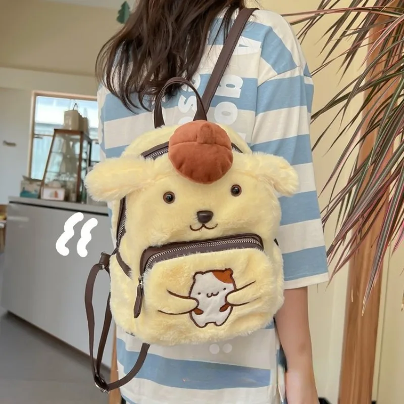 MBTI Kuromi Backpacks for Women MINISO Plush Cute Japanese Style Small Student Backpack Fluffy Hello Kitty Casual Female Bag