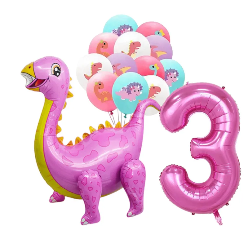 1 Set 1 2 3 Jahre Rosa 3D Dinosaurier Geburtstagsparty Dino-Ballons Latex-Ballon Mädchen Geburtstagsparty Kinder Baby-Shower Dschungel Safari Deko