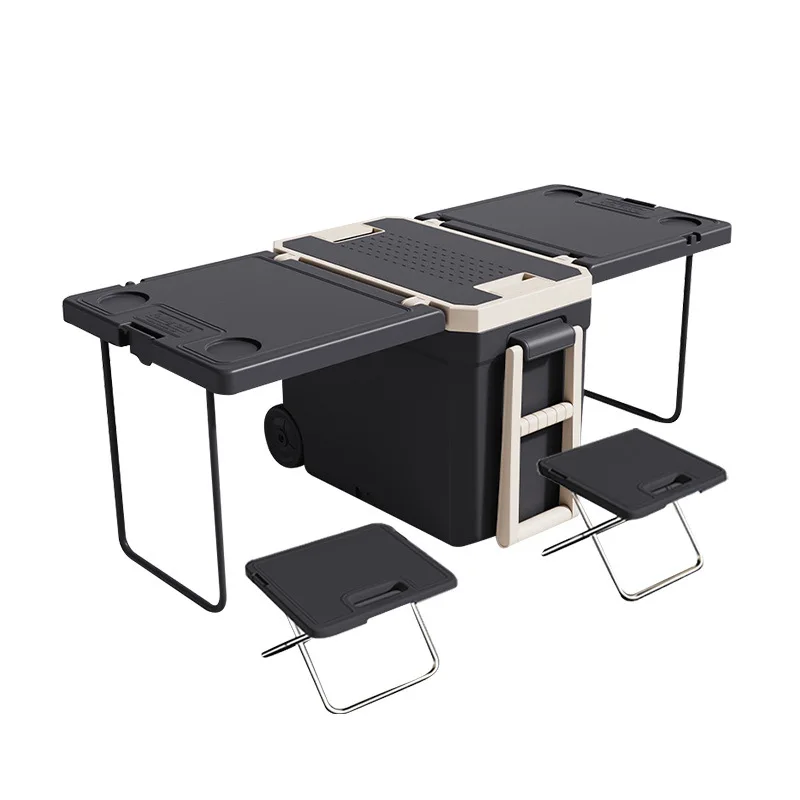 32L portable outdoor camping ice chest cooler box set with table and chair wheels