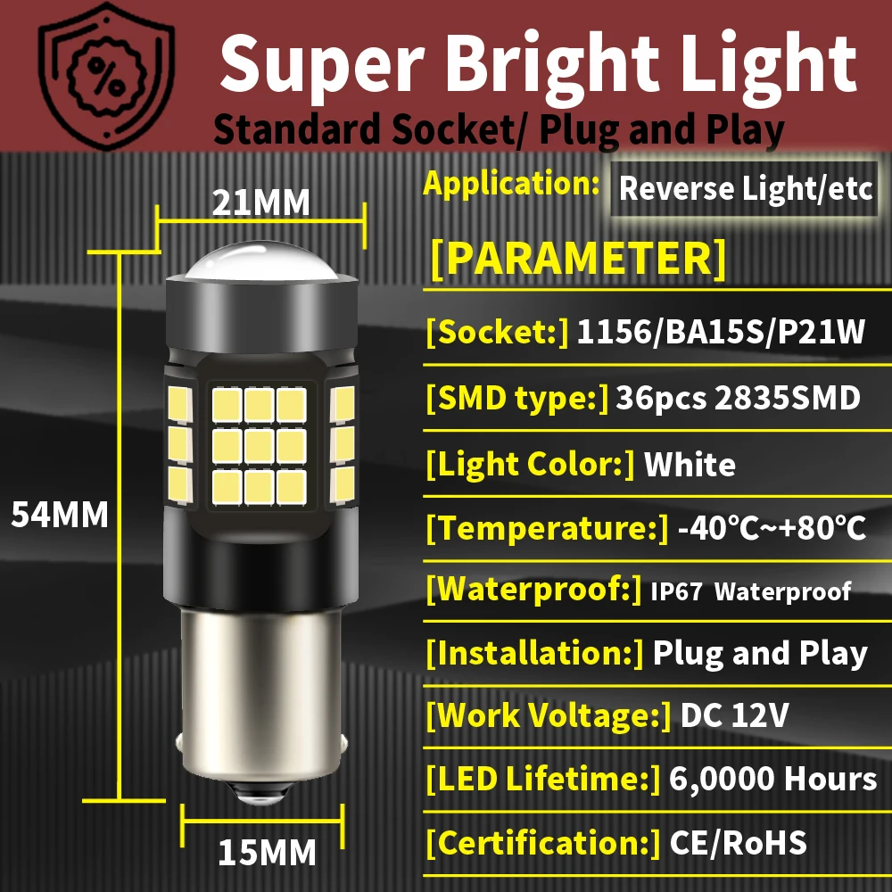 2x P21W LED Backup Lamp Bulb Reverse Light 7506 BA15S Canbus For