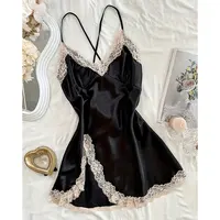 Off Shoulder Ultra Short Sexy Bras Pajamas Home Dresses Night Shirts Sexi Women's Nightgown Silk Lingerie See Through Dress