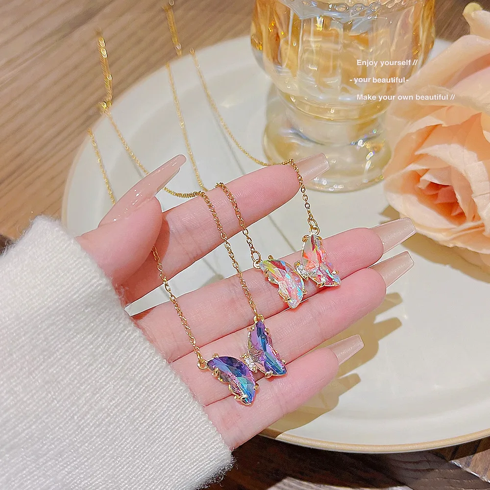 Colorful Acrylic Butterfly Pendant Necklace - Bohemian Adjustable Chain For Women