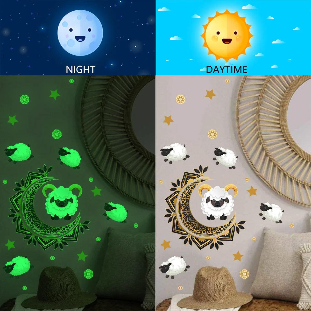 

Mid-eastern Style Moon Sheep Luminous Wall Stickers Wall Bedroom Decoration Self-adhesive Wall Stickers FREE SHIPPING