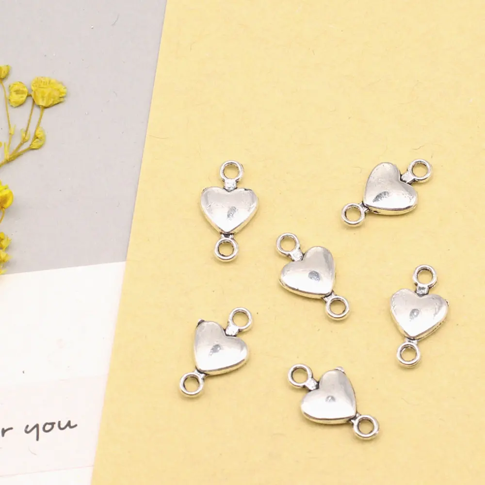 

30pcs 8x15mm Love Hearts Connector Pendants And Necklaces Accessori For Woman Beautiful Jewelry Antique Silver Color
