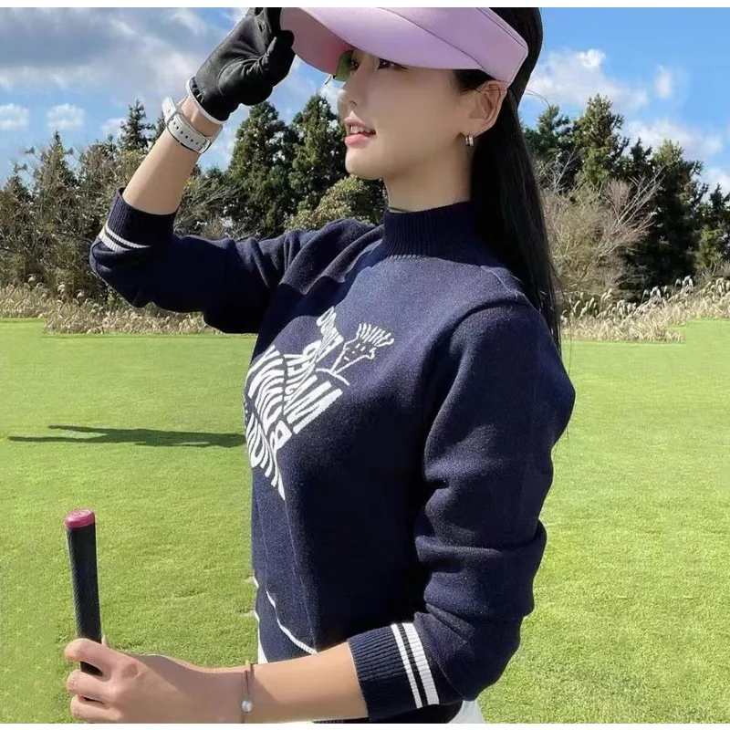 Golf Wear For Women Pullover Sportswear Autumn Winter Ladies Knitted Sweater Long Sleeve Golf High Elastic Sportswear
