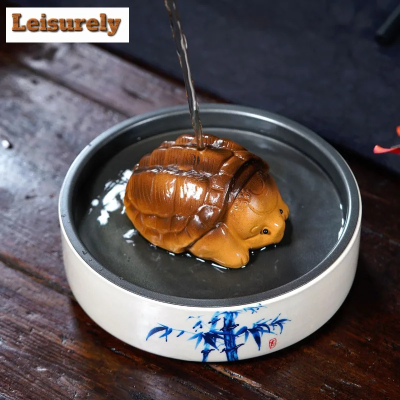 Yixing Zisha Fortune Turtle Tea Pet Luxury Tea Spirit Tea Figurine Play Toys Tea Statue Ornaments Can Be Raised Drinkware Gift