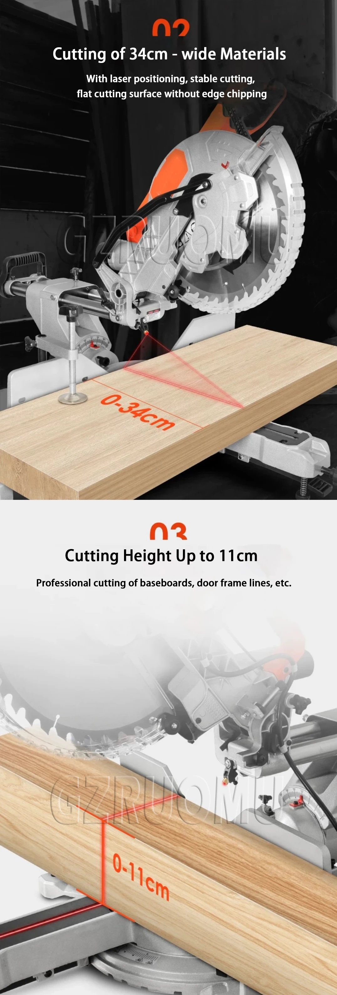 Wood & Aluminum Cutting Tool 12 Inch (305mm) Sliding Miter Saw - Single Bevel 45