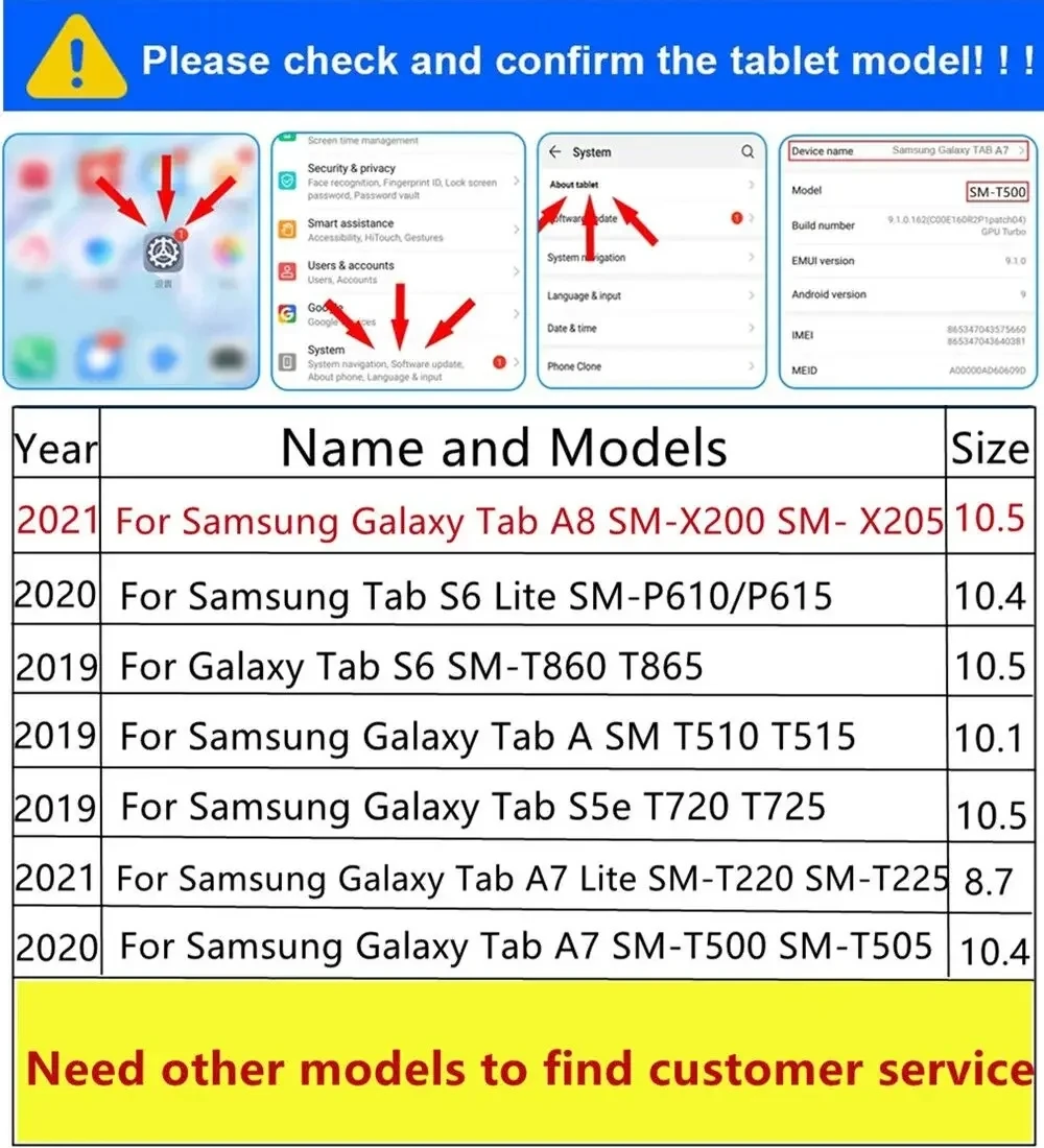 삼성 갤럭시 탭 A 10.1 2019 SM-T510 태블릿 커버 스탠드 케이스, 탭 A7 10.4 인치 A8 10.5 X200 A9 플러스 11 인치 8.7 인치 T220 케이스