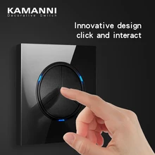 

FLKL Glass Panel Black Switches EU Standard Glass Wall Switch Socket With USB Push Button Light Switches 2 Gang 2 Way Crystal