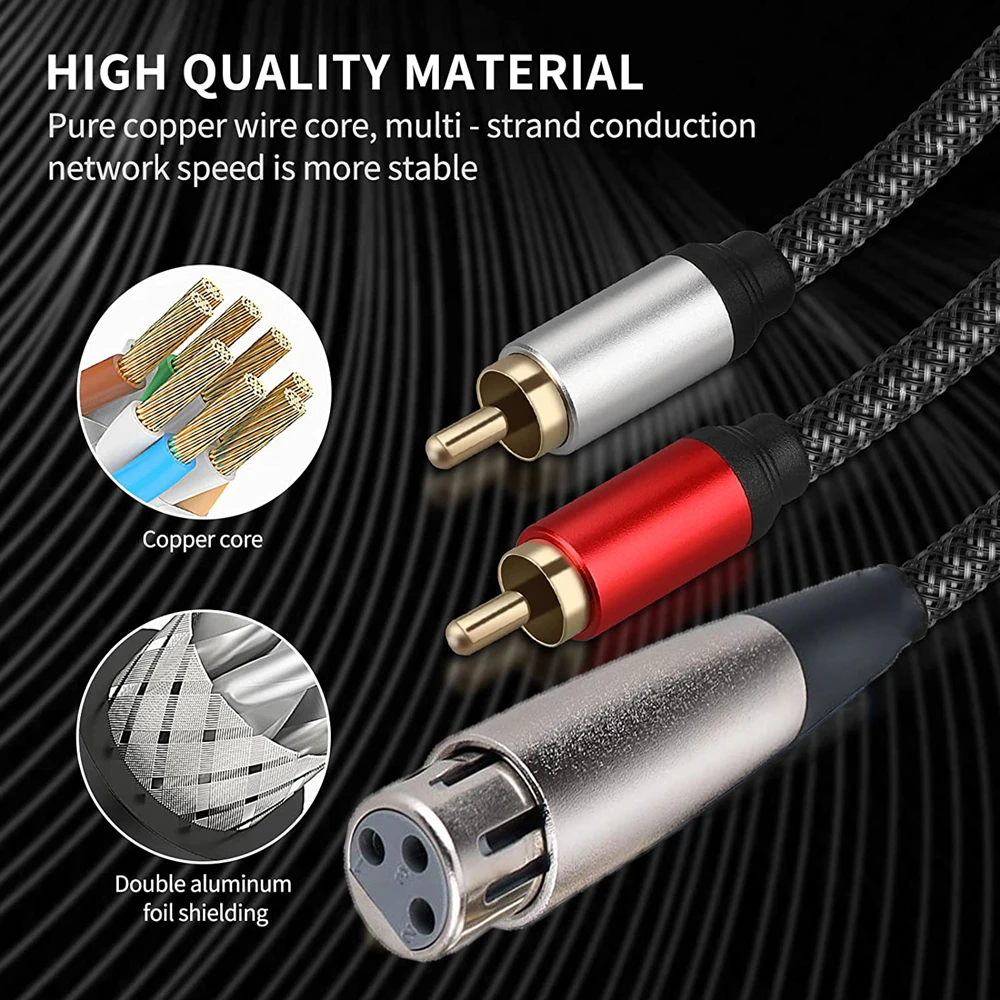 XLR To 2 RCA Cable Stereo Audio Interconnect Cable Adapter Clear Audio Signal Transmission for Headphone Amplifier Mic