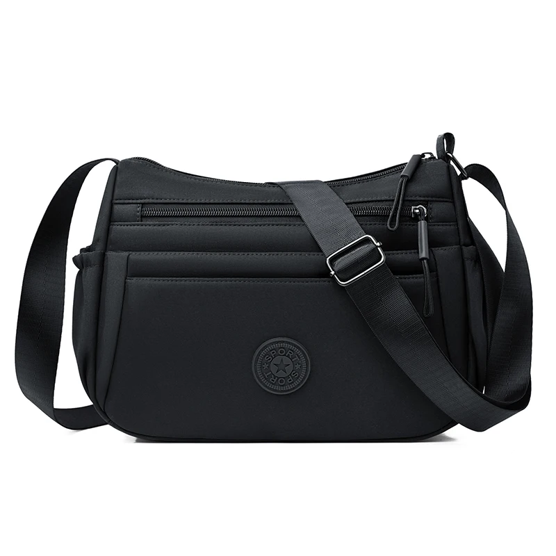 Leisure Simple Women's Shoulder Bag Nylon Multi Pockets Waterproof Messenger Bag Solid Color Female Shoulder Bag for Outings