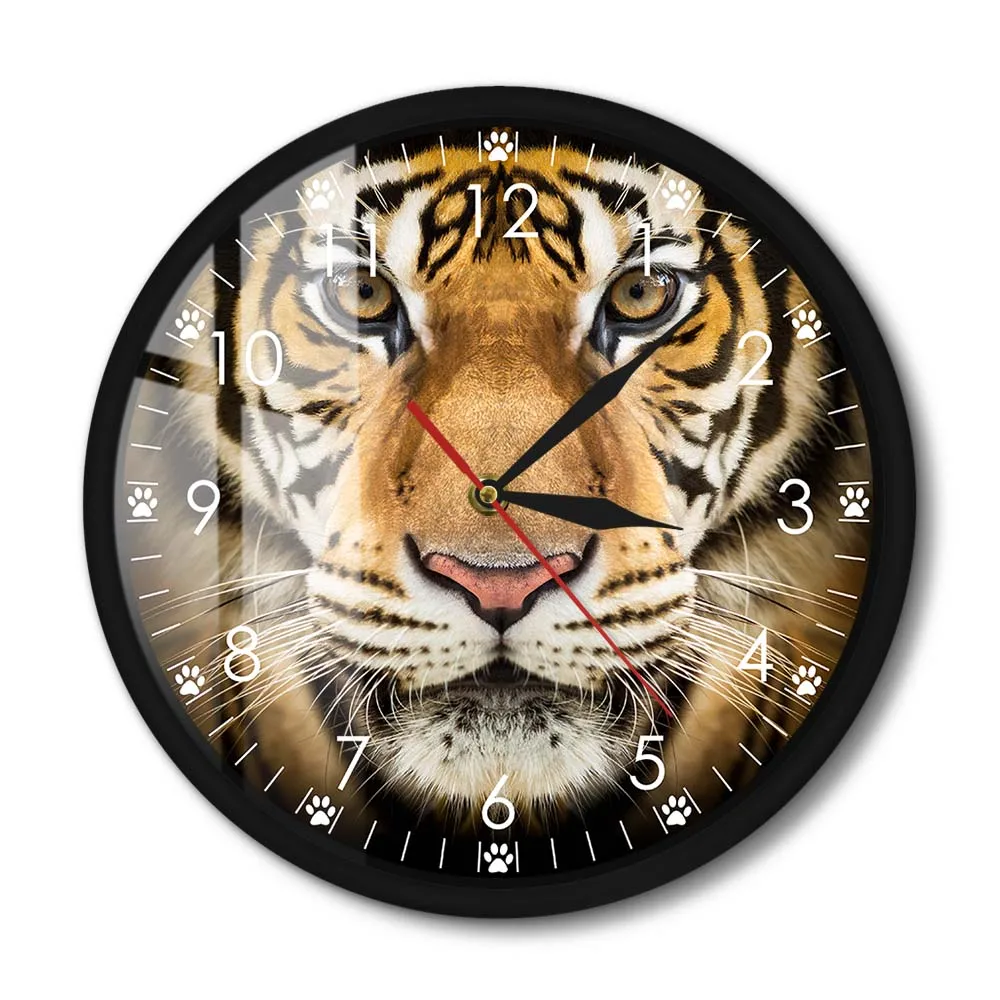 

Siberian Tiger Modern Metal Frame Wall Clock Home Decor Wildlife Animal Tiger Wall Art Silent Wall Clock For Man Cave Bedroom