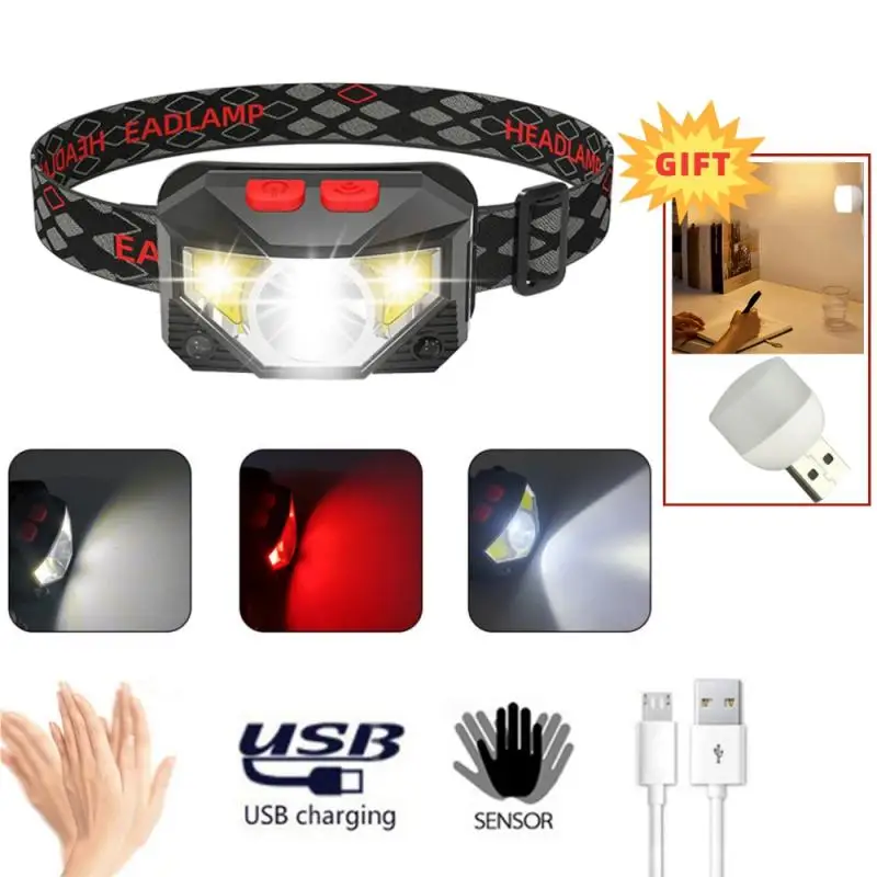 

8 Modes Motion Sensor XPE+COB LED Headlamp Flashlight USB Rechargeable Waterproof Camping Head Lamp Running Fishing Headlight