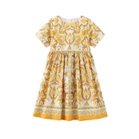 2024 Children Girls Casual Dress Floral Print Toddler Designer Clothes for Princess Party Fashion Elegant Keen-length Costume 1
