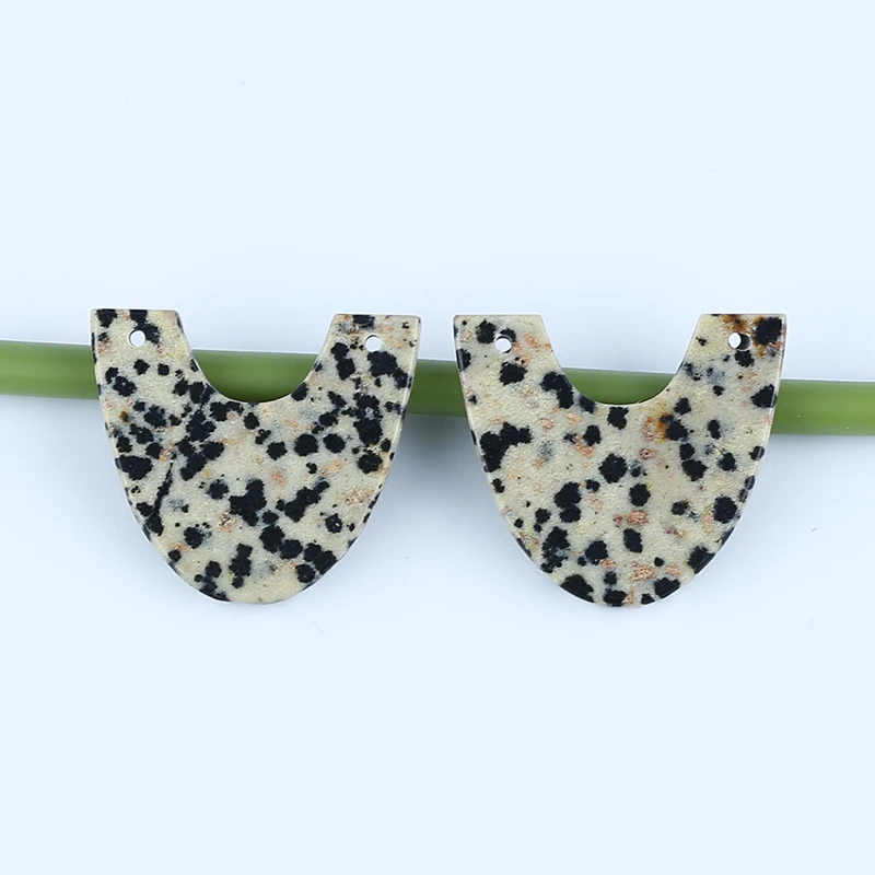 

Semiprecious Natural Stone Dalmatian Jasper Double Holes Earrings Accessories For Women Fine Jewelry 26x23x3mm 6g