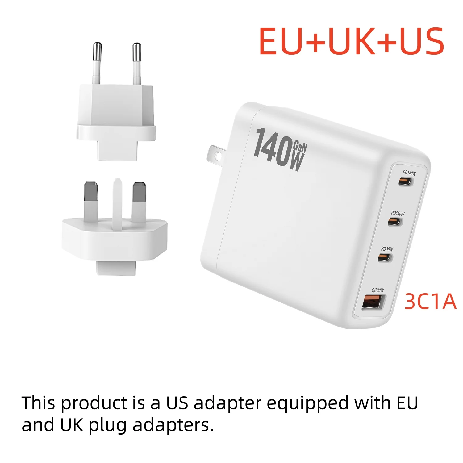 ตัวเลือกสินค้า หัวชาร์จ GaN 140W ชาร์จเร็ว 3 พอร์ต PD3.1 ขนาดเล็ก พกพาสะดวก