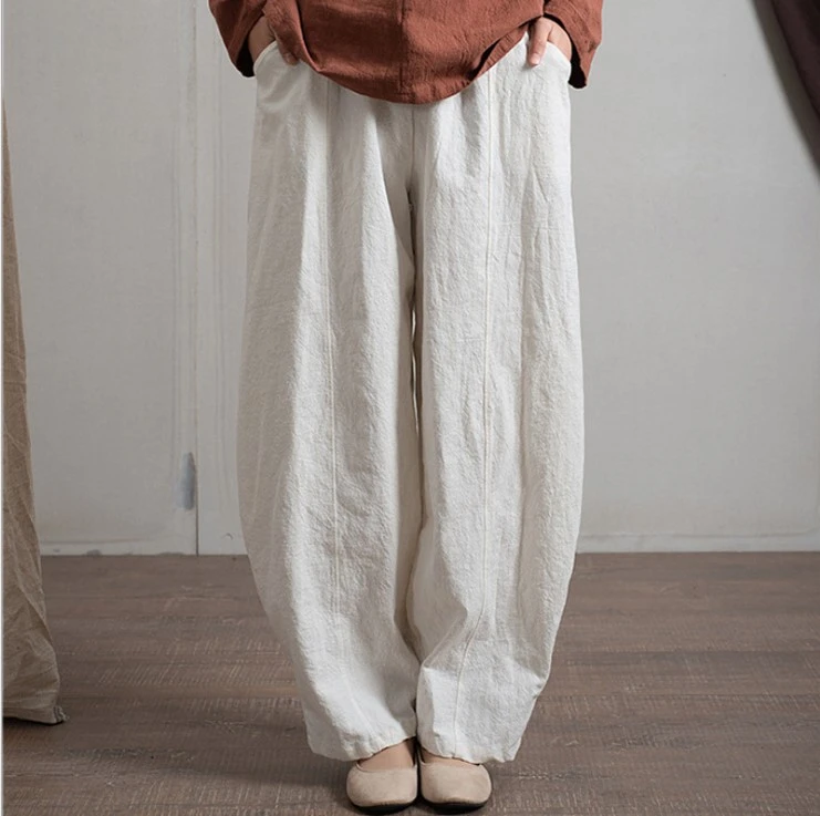 Women Loose Spring Spring Solid Color Linen Pants Female Vintage Elastic Waist Pants Ladies 2022 Fall Flax Trousers FT230 pants