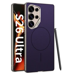 Magnetic Leather Thin Matte Phone Case with Magsafe Compatibility - Wireless Charging Shockproof Cover - Galaxy S26 Ultra (Deep Purple)
