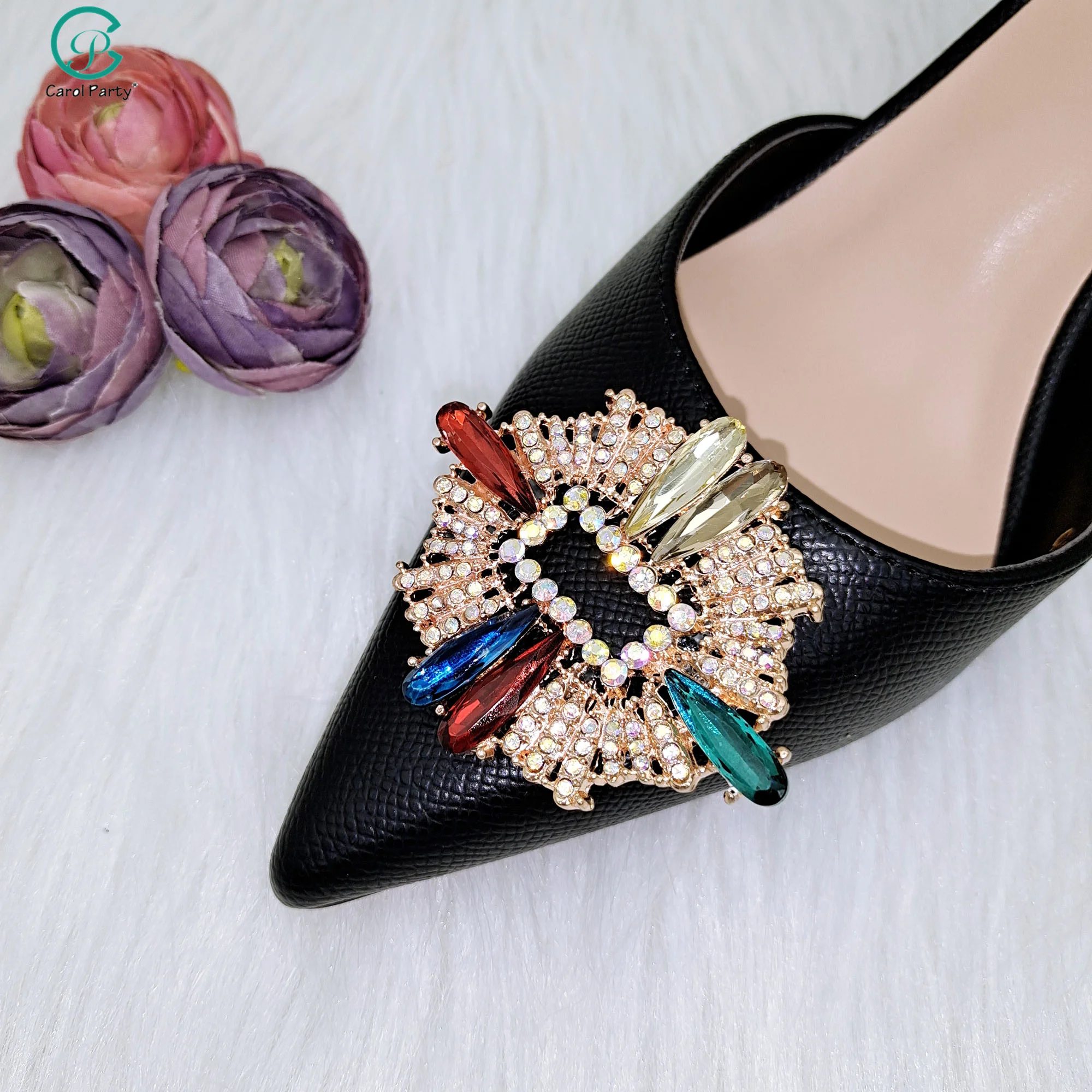 

Nigerian Women's Favorite Designs Rhinestones With Metallic Embellishments Fashion Women's Shallow Pointed Toe Party Heels