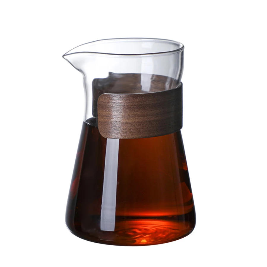 Glass Coffee Server Glass Coffee Carafe with Heat-Resistant Wood Loop 500ML/16oz Carafe with Wood Ring coffee server
