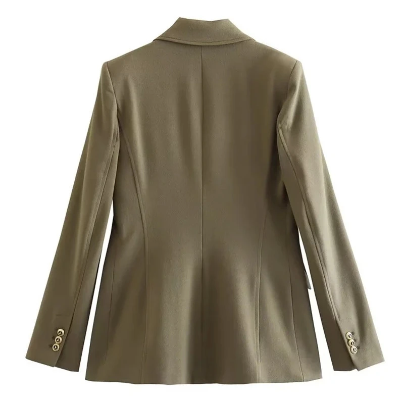 2023 Spring Autumn New Women Temperament Slim Mid-Length Suit Coat Fashion Double-breasted Solid Color Casual Versatile Outwear
