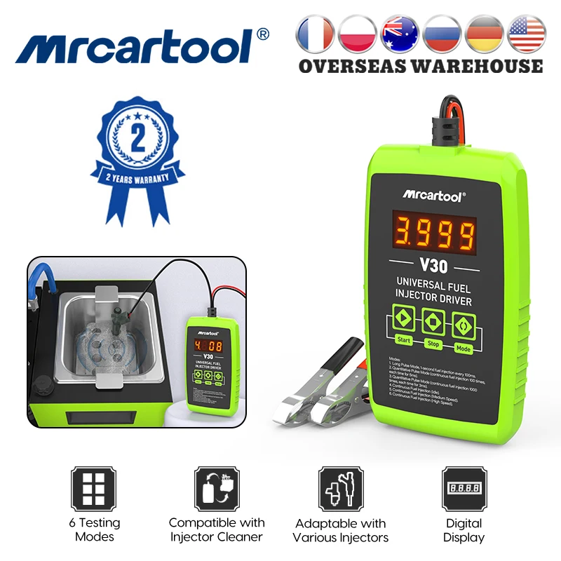 MRCARTOOL V30 Fuel Injector Tester Cleaner 6 Pulse Modes DIY Cleaning Tool Kit 12V Car Fuel Injector Flush Cleaner Adapter