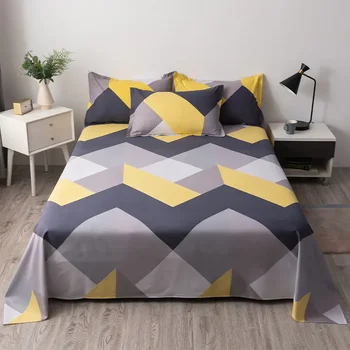 Geometry Printed Flat Bed Sheet Set Couple Bedspreads 2 People Luxury Double Bed Bedsheet Single Double Queen King Size