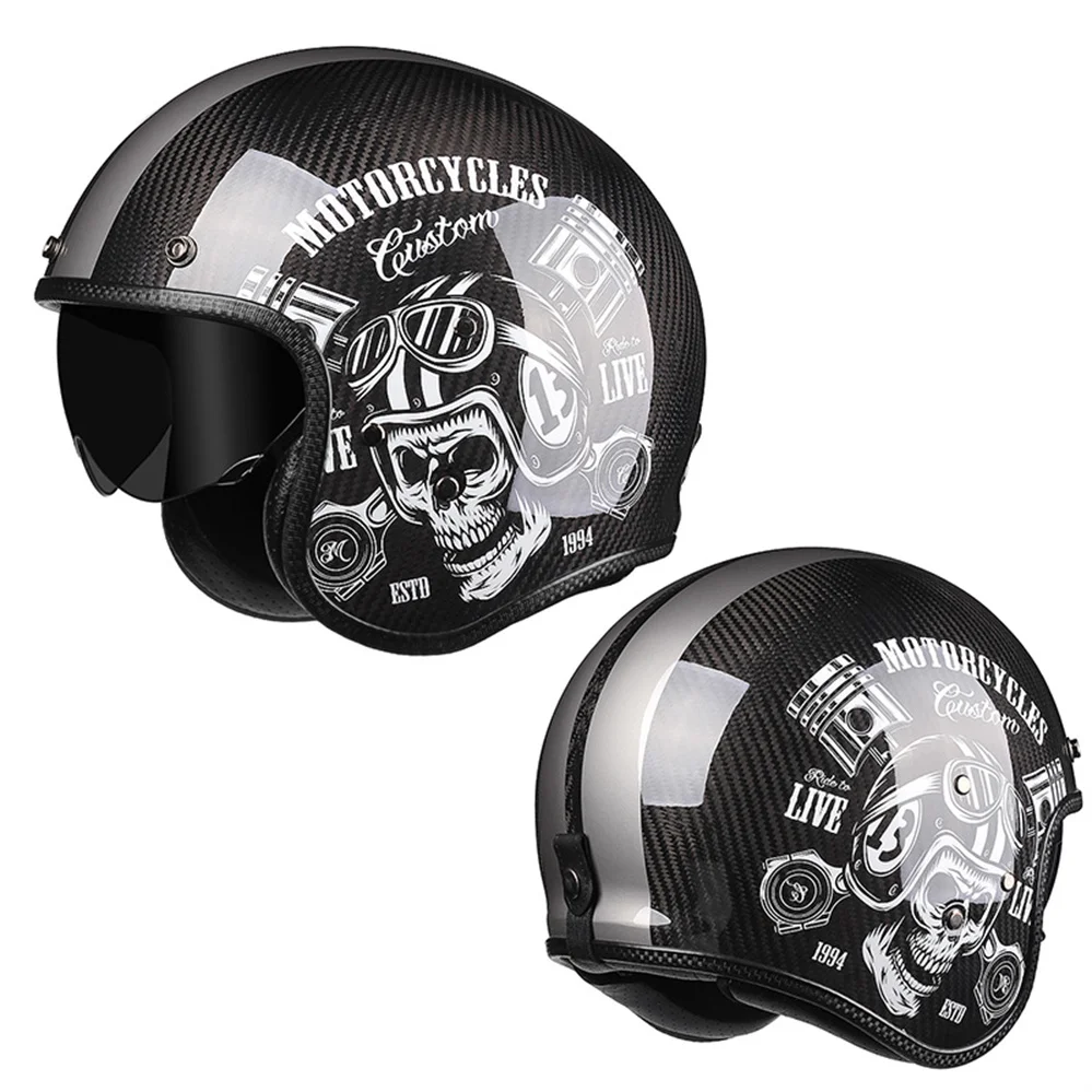 

DOT Approved Carbon Fiber Motorcycle Helmet Open Face Scooter Casco Pilot Men Motorbike Capacete De Moto Factory Directly ECE