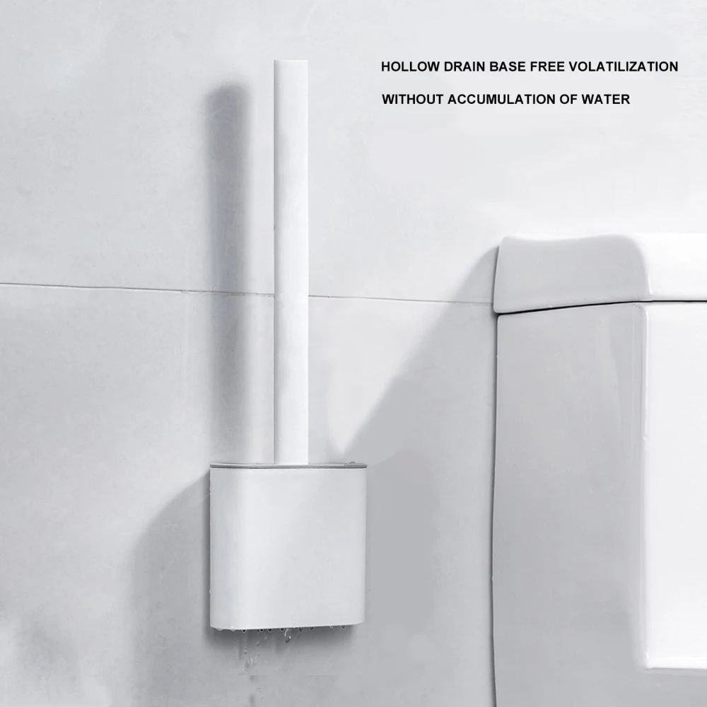 ToiletBrushwithBaseHolderSiliconeHeadFlexibleSoftBristles