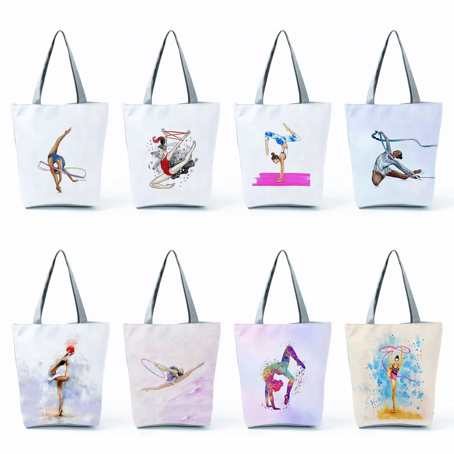 

Handbag for Travel Reusable Tote Portable Girls Daypack Gymnast Shopping Bag Women Shoulder Bags Watercolor Gymnastics Art Print