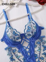 CHILLGIO Women Butterfly Embroidery Mesh Bodysuits Push Up Underwire Tights Sexy One Piece Combination Strappy Rompers Lingerie - Image 3