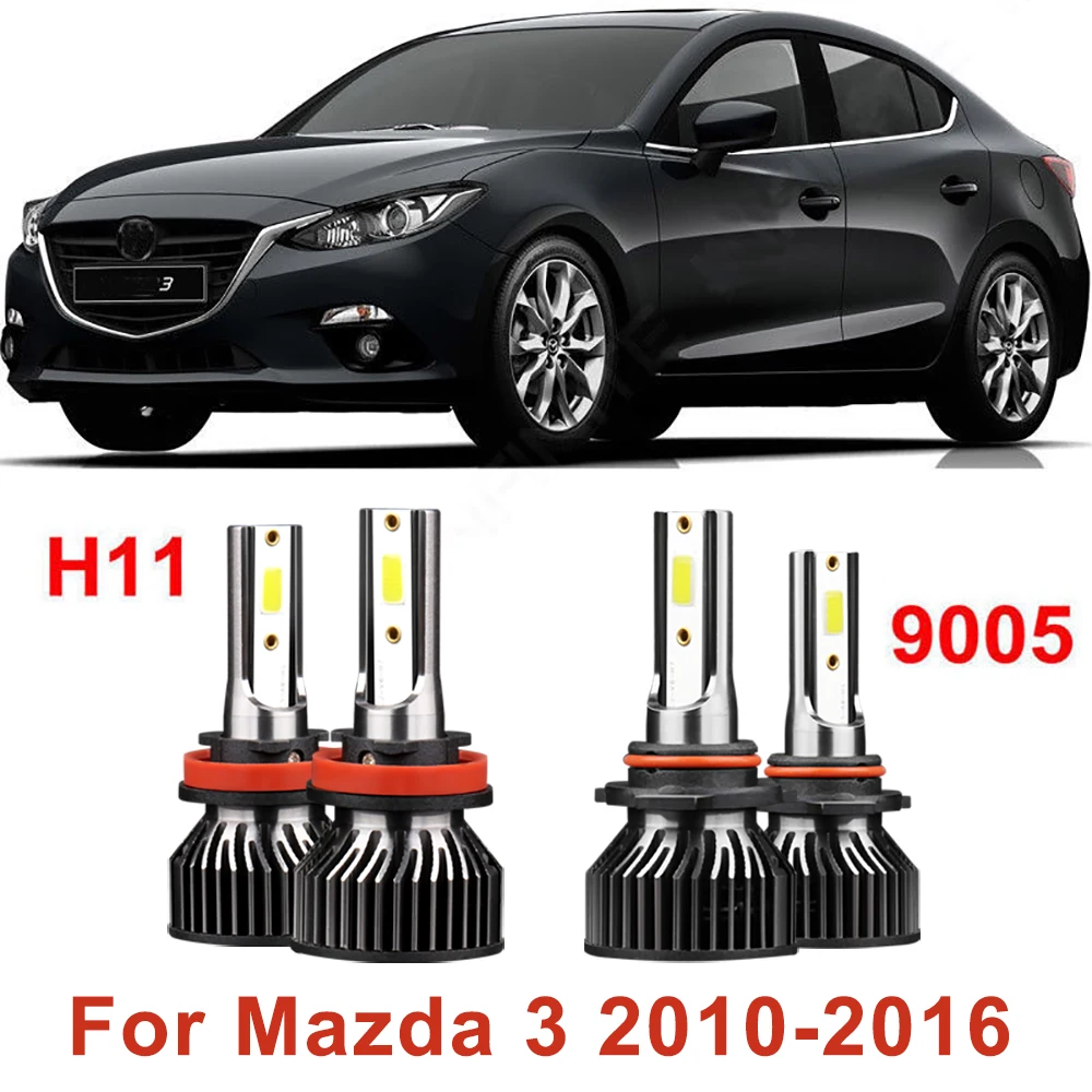 4x Led Headlight Kit H11 9005 Hb3 High Low Beam Bright Conversion Replace Bulbs For Mazda 3 2016