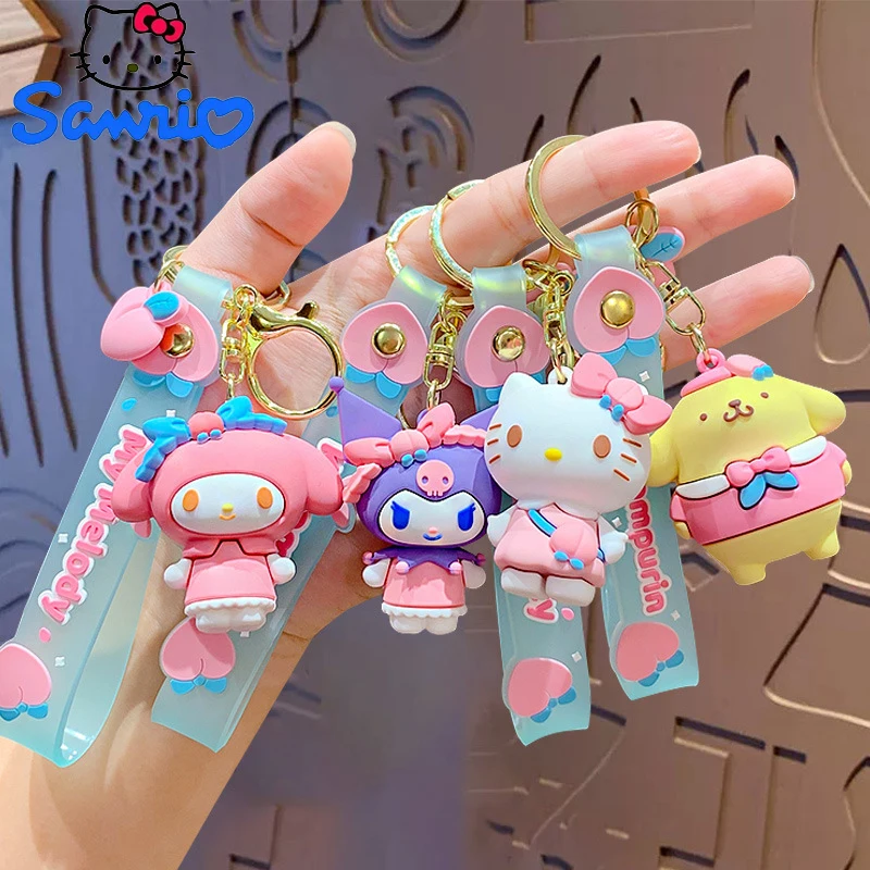 

Wholesale Kawaii Sanrio Keychain Kuromi Hello Kitty Pvc Doll Keyring Cartoon Cinnamoroll Backpack Pendant Car Accessories Gift