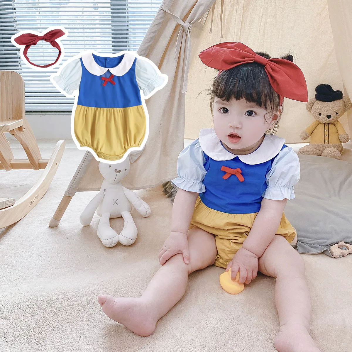 

0-26m Summer Baby Clothes Girl Baby Girl Outfit Baby Romper Snow White Clothes Baby Onesies with Scarf Baby Set Princess Clothes