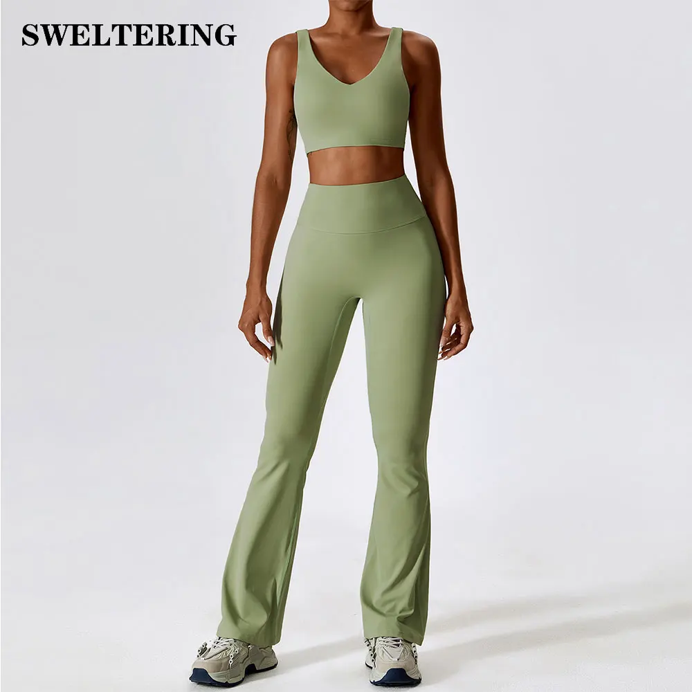 2 pièces femmes survêtement Yoga ensemble vêtements d'entraînement vêtements de sport Fitness à manches longues haut court taille haute Leggings costumes de sport 2